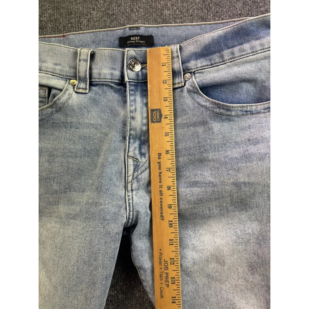 True Religion Ricky Relaxed Straight Jeans Mens 34 Light Wash Blue Denim